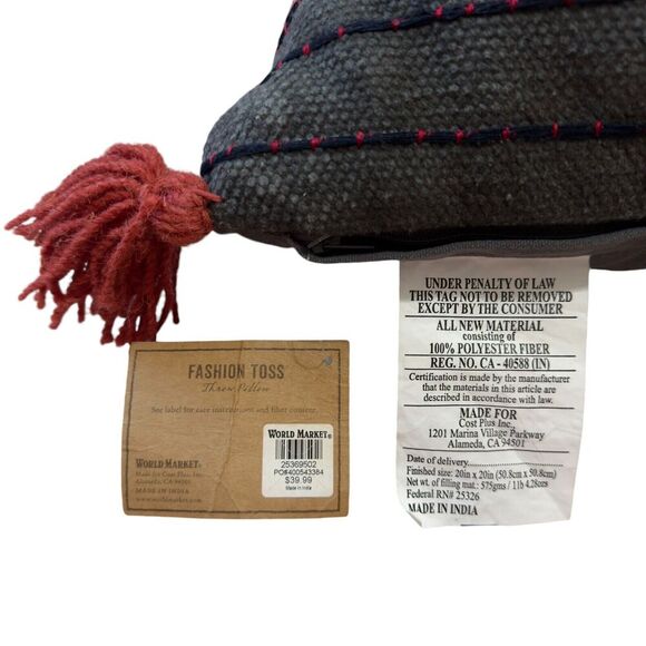 NWT World Market Boho Kilim Indoor Square Throw Pillow w/Down Insert 20"x20" - Picture 6 of 8